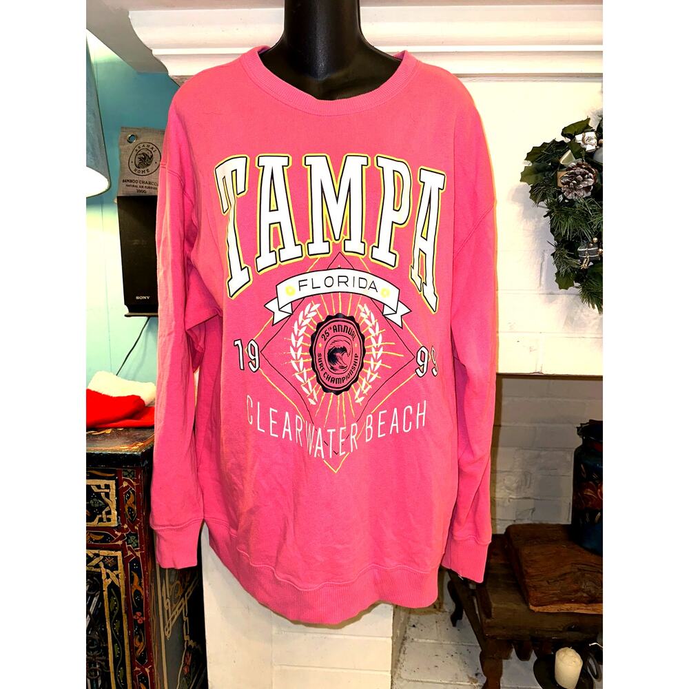 ABERCROMBIE & FITCH HOLLISTER PINK TAMPA CLEARWATER BEACH 1999 SWEATSHIRT PREPPY